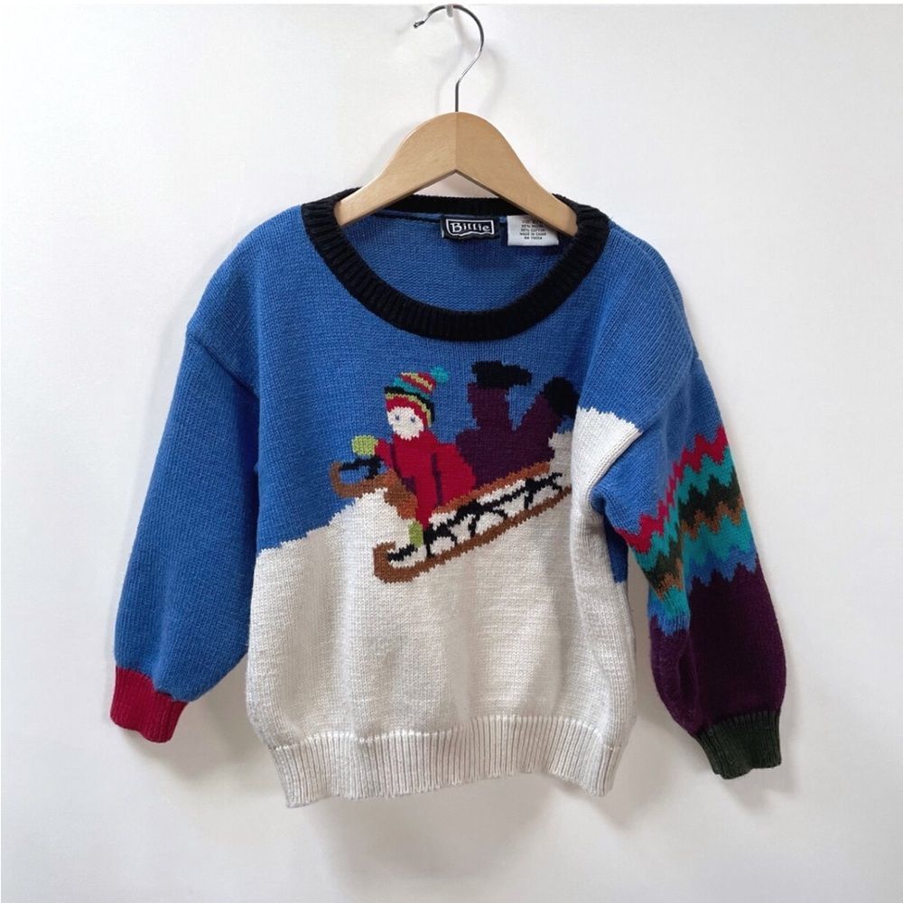 Billie by Christine Foley Winter Sledding Sweater Blue Multicolor Size 2/4